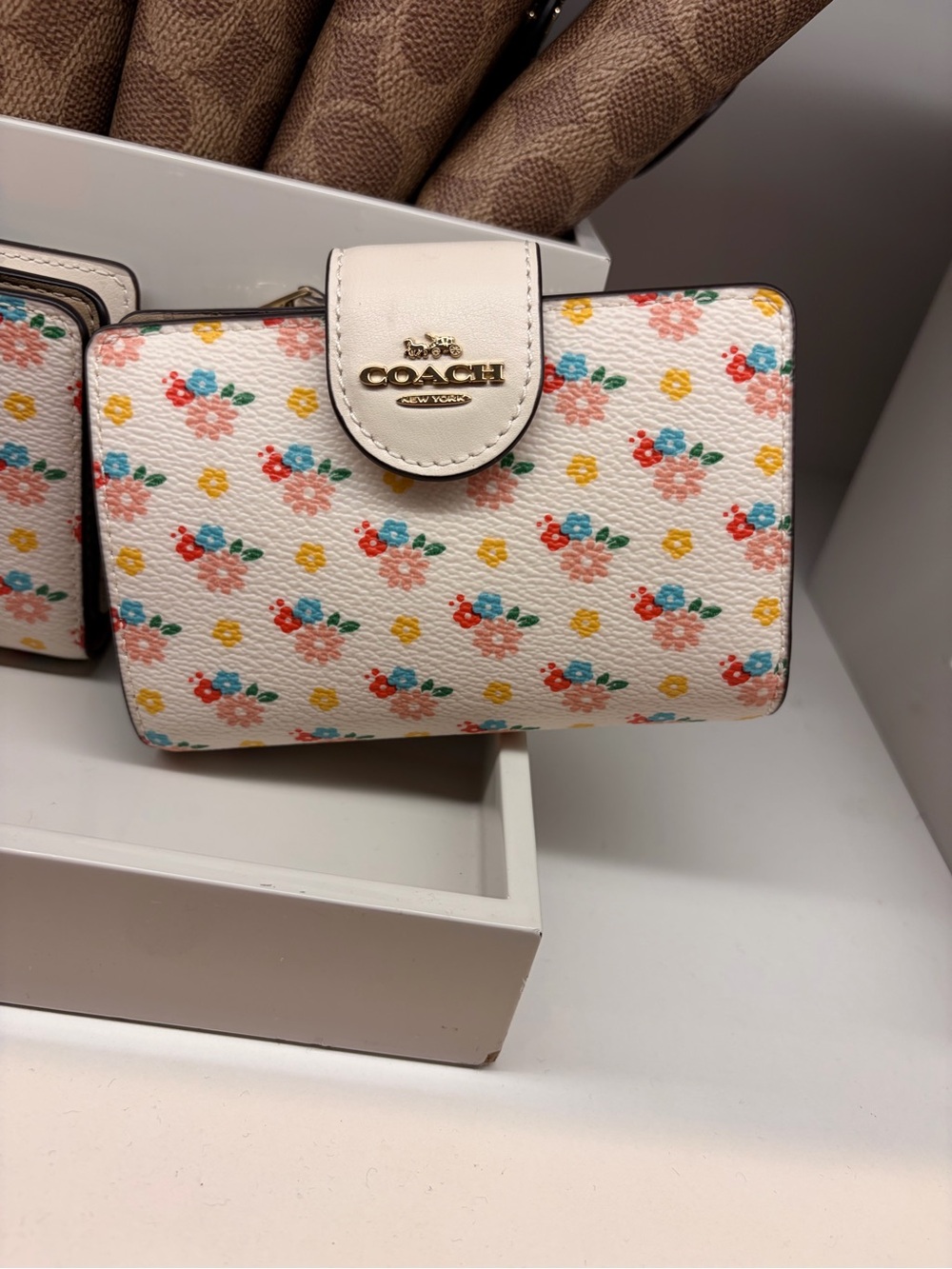 Coach Floral Zip Wallet - White with Pink, Yellow & Blue Accents limited ed. New